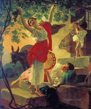  gathering Art - girl gathering grapes in a suburb of naples Karl Bryullov